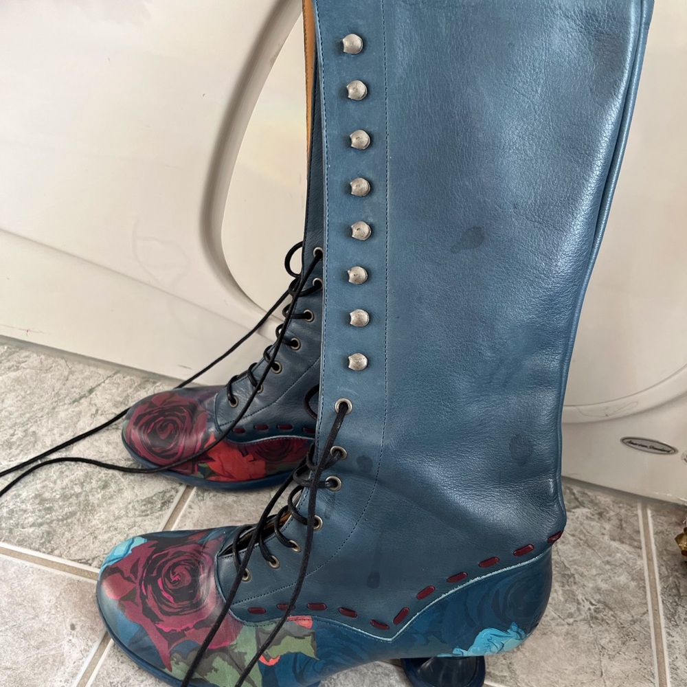 John Fluevog Blue and Red Lace Up Boots - Picture 15 of 15